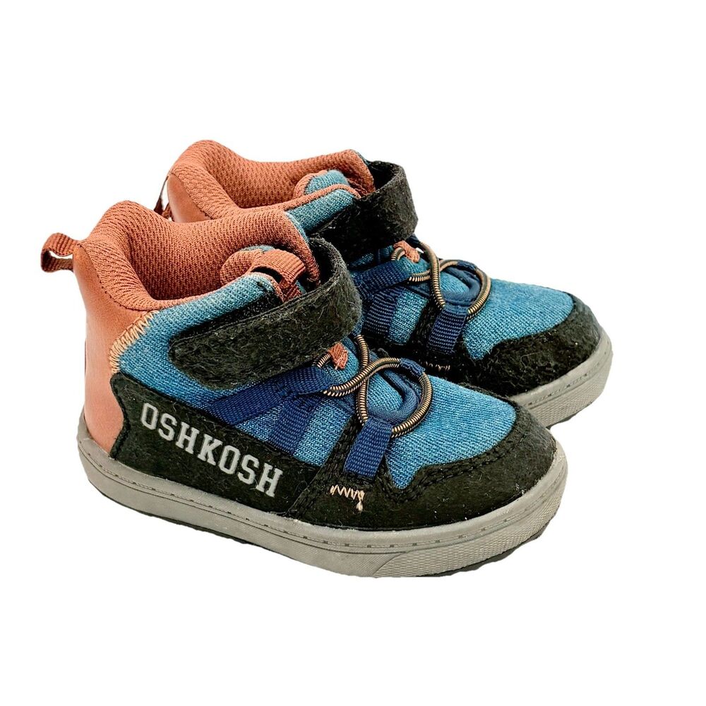 OshKosh B’Gosh Boys Camino High Top Sneaker Boots Navy Brown sz 5M Baby Toddler